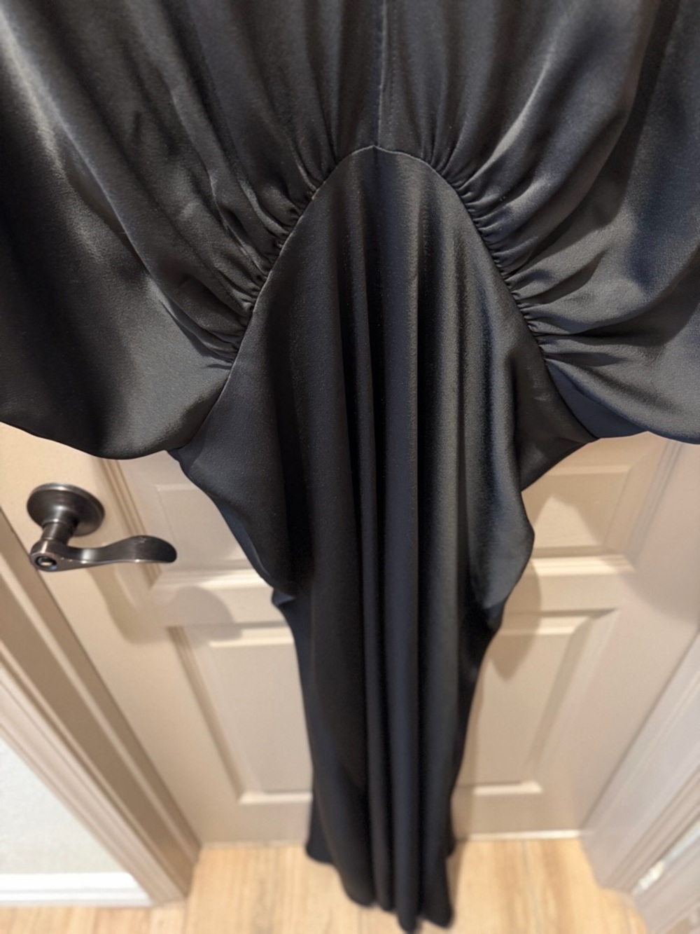 BHLDN Black Satin V-Neck Draped Midi Dress - Picture 5 of 7
